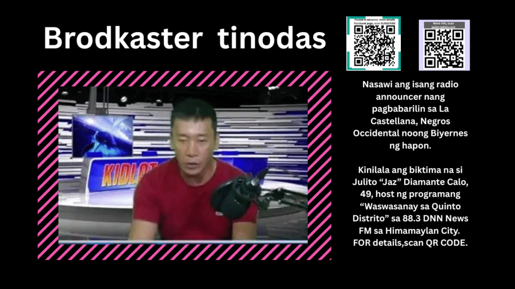 Radio announcer, binaril-patay sa harap ng bahay